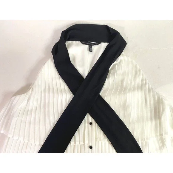 WHBM Tiered Pleats Tank Top Womens Size 14 Off White Black Necktie Lined NWOT - Picture 3 of 15